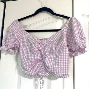 Hollister Ruched Gingham Purple Crop Top Shirt